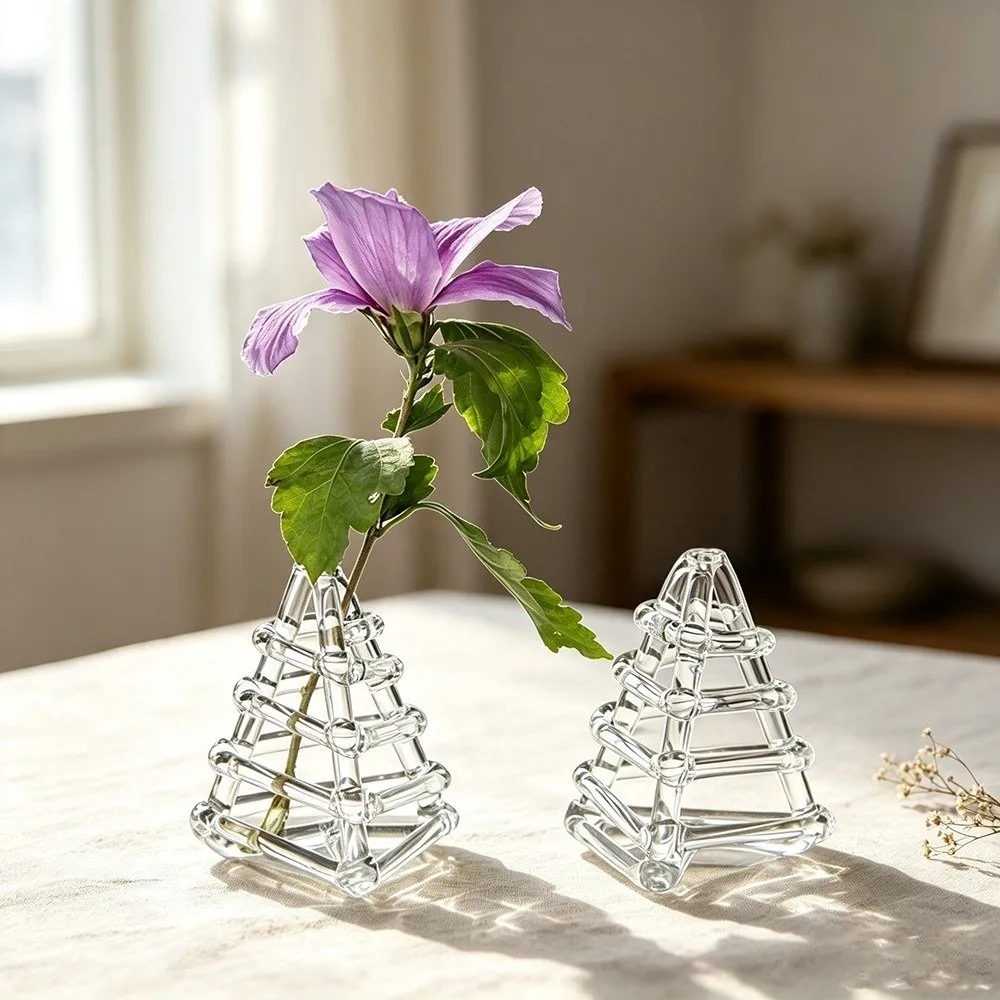 Transparent Triangular Ball Glass Vase Unique Minimalist Handmade Art Vase Zen-Inspired Design Desktop Decoration Vase