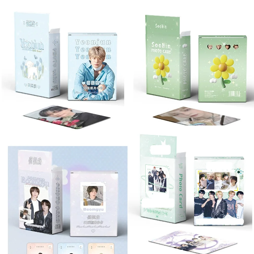 

50pcs/BOX KPOP SooBin YeonJun Personal PhotoCards TaeHyun BeomGyu Non Repetitive Laser LOMO Cards MOA Fans Collection Gift