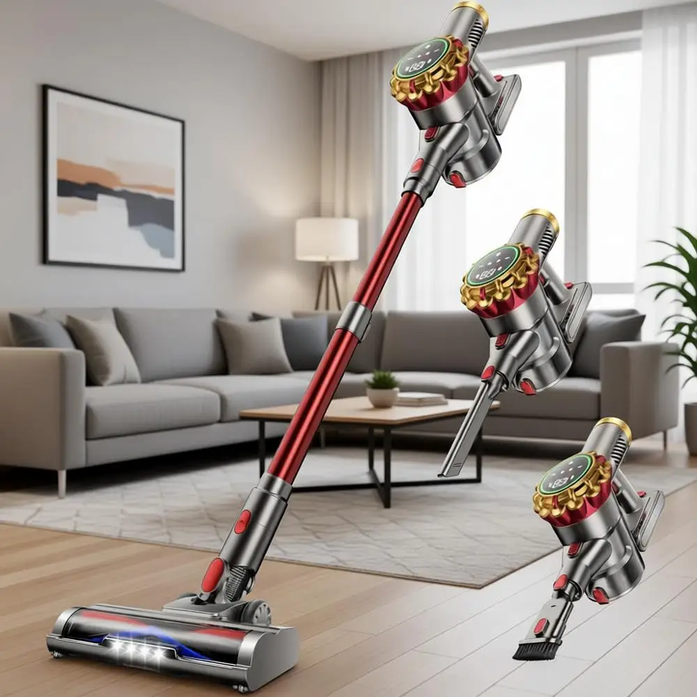 580W 50Kpa Powerful Stick Vacuum Cleaner, 65 Mins Battery Life, LED Panel, Lightweight for Home, Hardwood, Carpet, Pet Hair