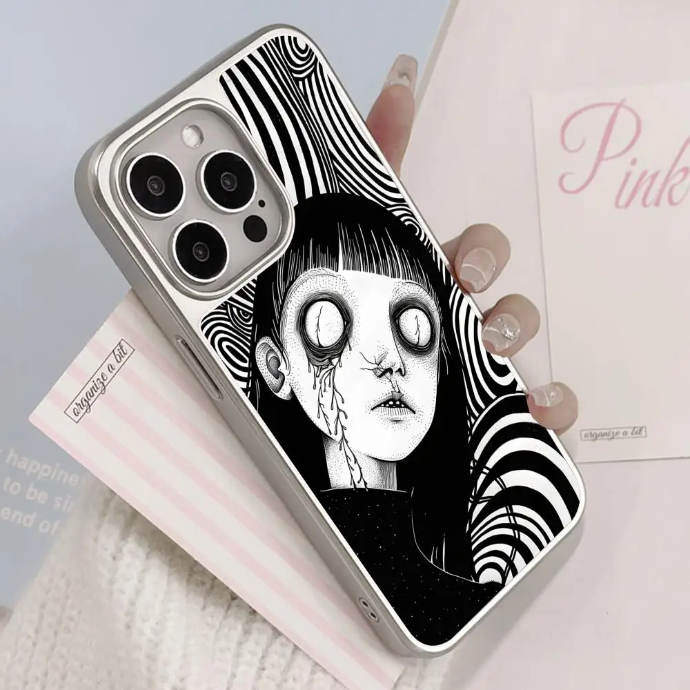 Coque de téléphone portable avec Art gothique de terreur, étui de luxe coloré plaqué argent pour iPhone 17 16 15 14 13 12 11 Air Pro Max Plus