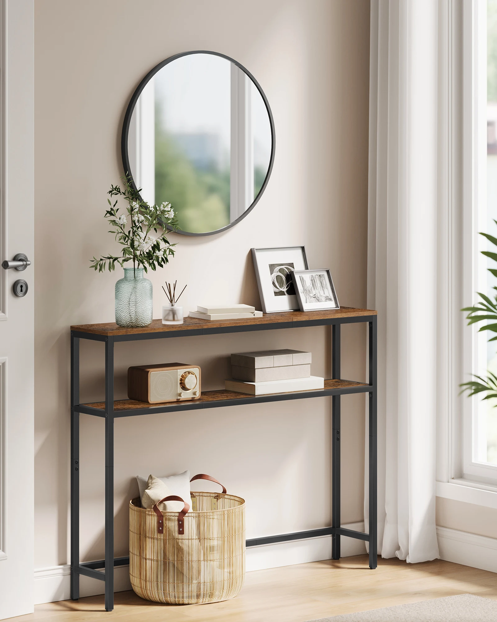 VASAGLE console table, console table, narrow sofa table with 2 shelves, 20x100x80cm