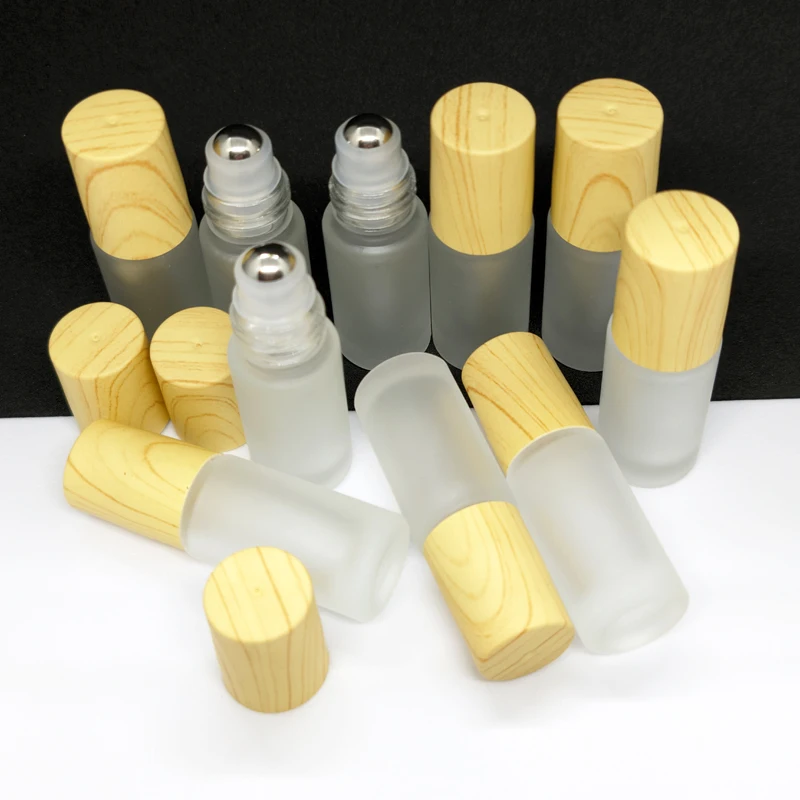 50pcs Frosted 5ml Thick Glass Roll On Bottles Portable Empty Bottle Refillable Roller Ball Bottle For Essential Oil Travel Kit