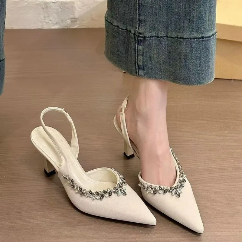 Fashion Rhinestone Design Women's Sandal Comfort Non-slip Pointed Toe Low Heel Ladies Loafers Elegant Women's Sandal 4567 image 4
