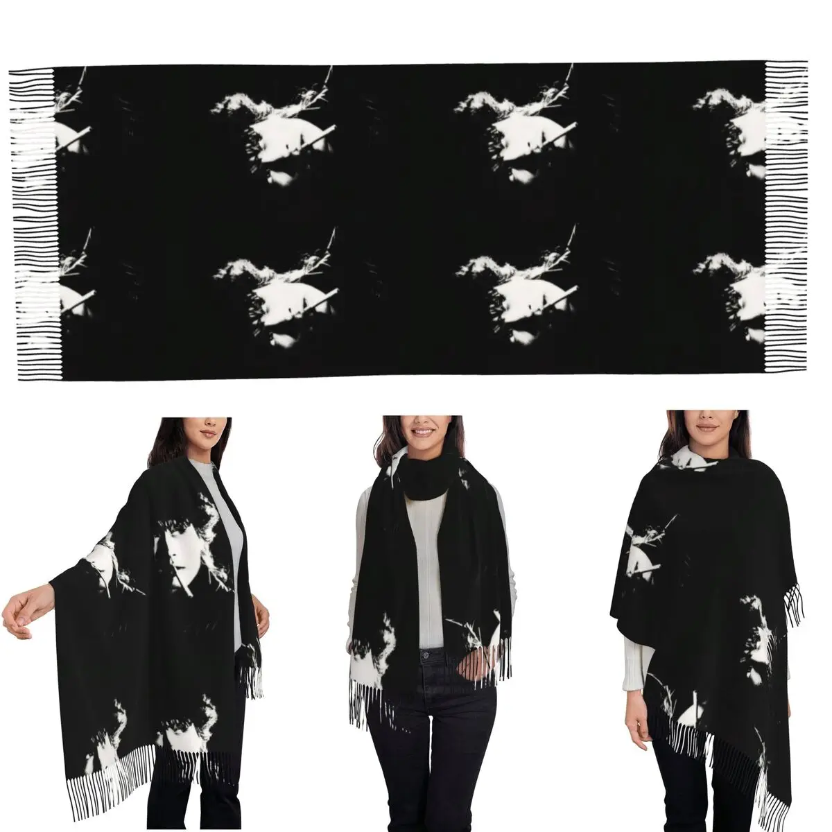 Viktor Tsoi Russia Music Rock Band Kino Scarf Tassel Scarves for Women Soft Warm Shawls and Wraps Large Fall Winter Shawl Wrap