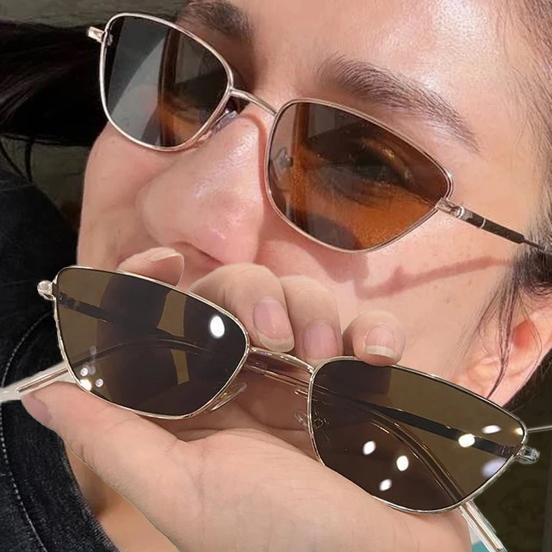 Vintage Cat-Eye-Sonnenbrille für Damen, quadratische Sonnenbrille für Damen, kleiner Metallrahmen, UV400, antireflektierende Fahrbrille