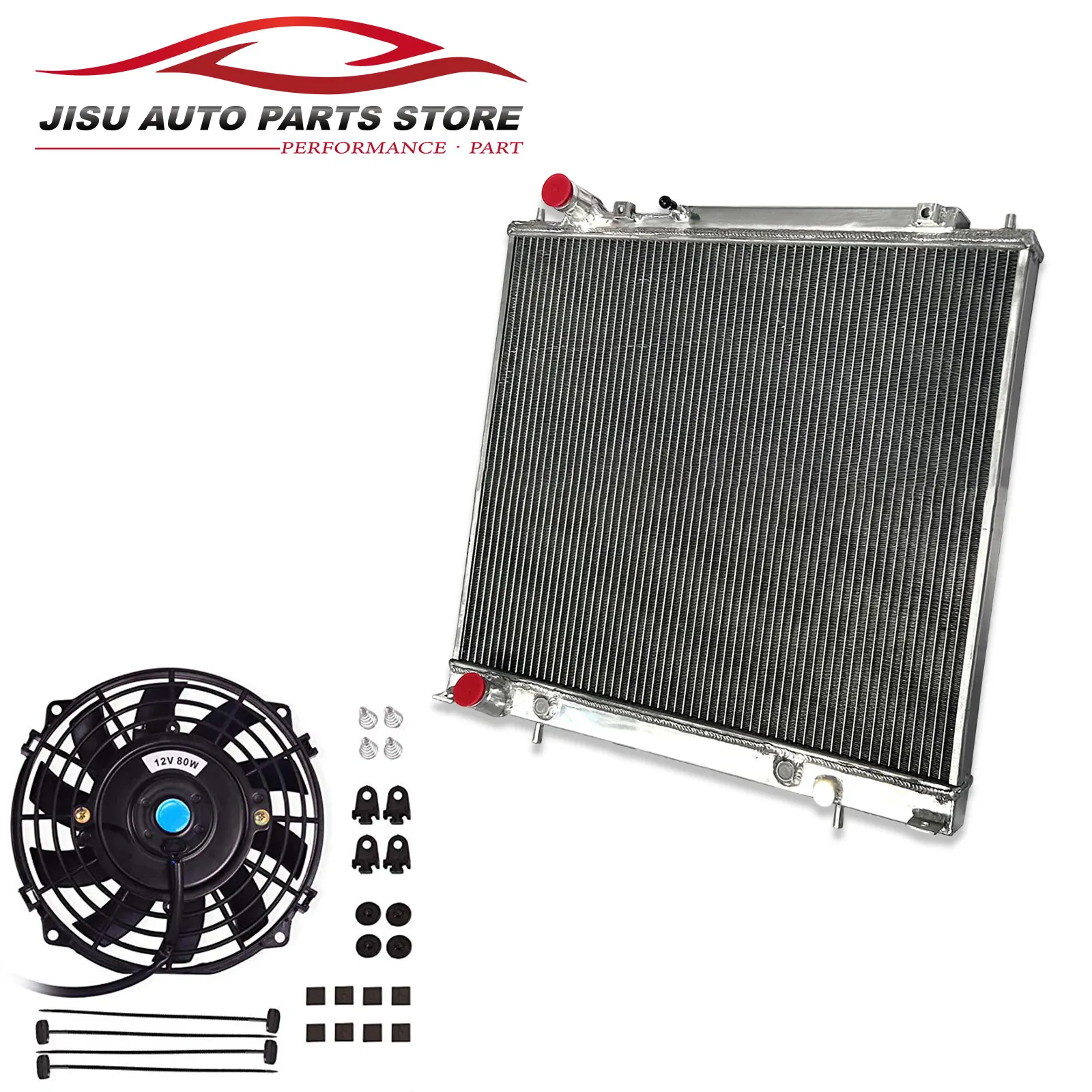 Aluminum radiator + Fan for 1994-1999 Mitsubishi L400(D) PF6W-6G72 Delica PF6W 6G72 1995 1996 1997