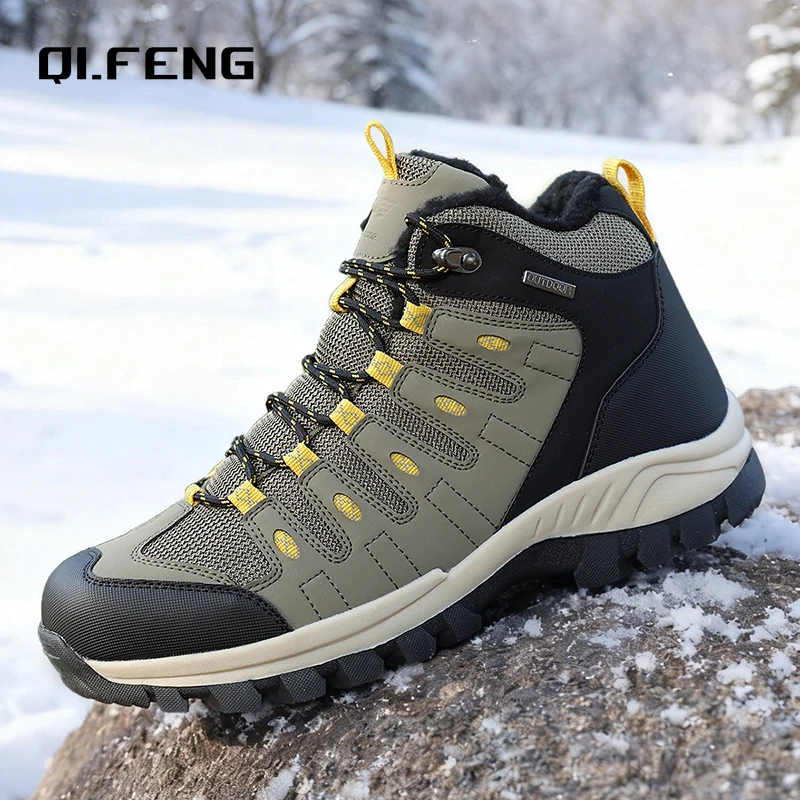 

Outdoor Mountaineering Shoes Men's Winter High Top Plush Warm Anti Slip Boots Outdoor Large Snow Boots 39-46