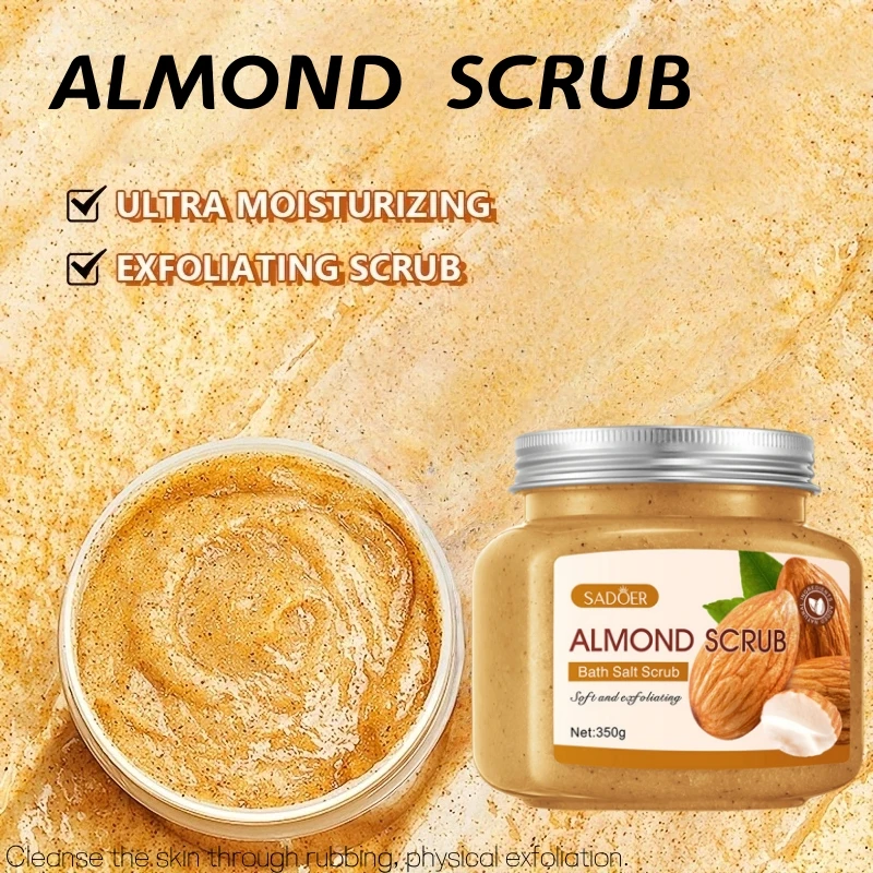 Almond Scrub 350g - Hypoallergenic Exfoliating Wipe for All Skin Types, Alcohol-Free, Rich in Walnut Shell Powder, Glycerin, Etc., Suitable for Dry and Dull Skin, Deeply Cleans Pores, with Almond Fragrance, Unisex, Suitable for Adults.