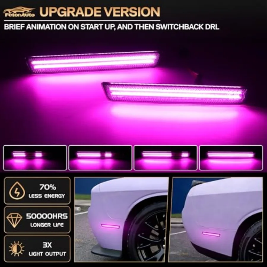 Dynamic Sequential LED Side Marker Lights for 2015-2023 Dodge Challenger Front Rear Bumper Running Indicator Blinker, Smoked Le