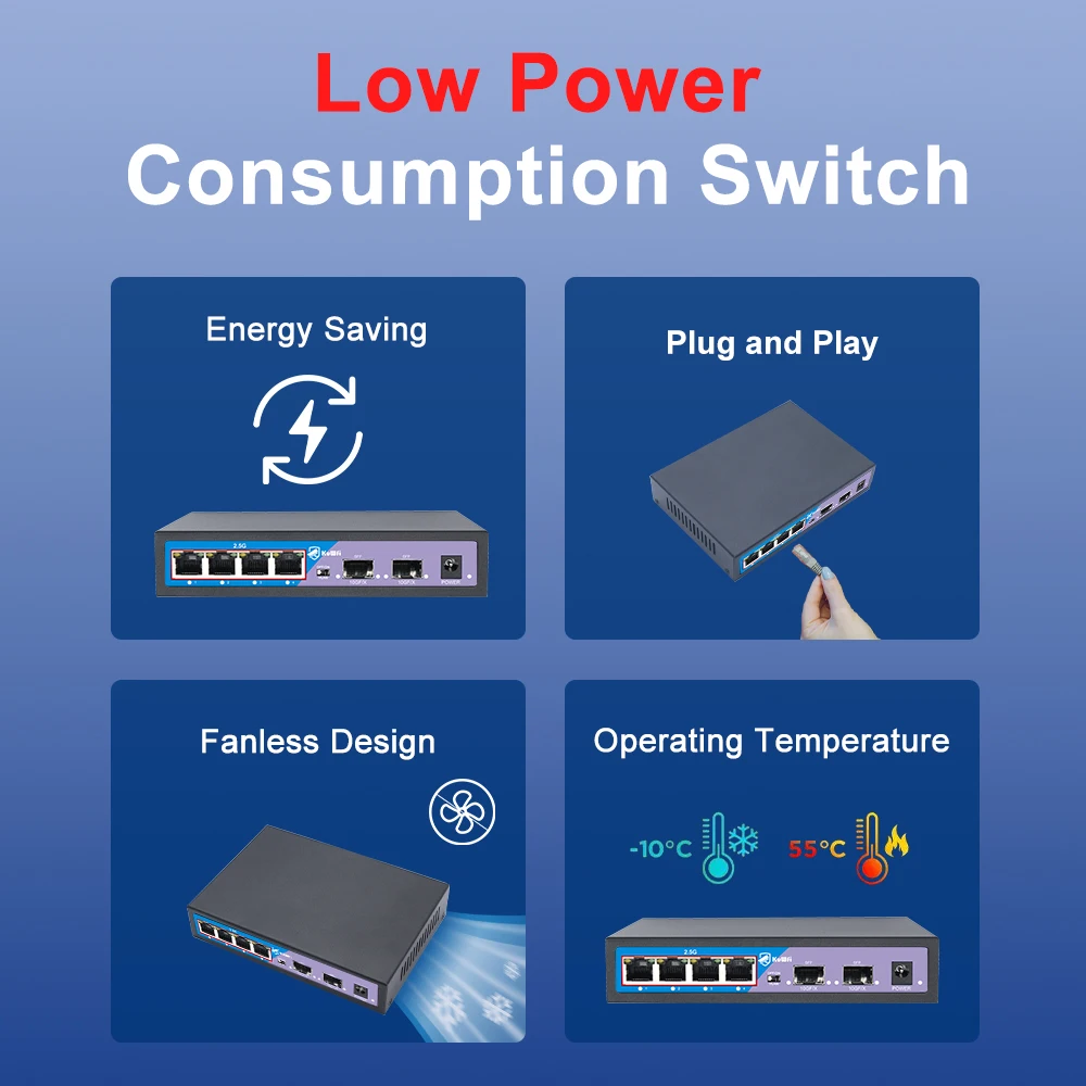 Kuwfi-PoEなしのネットワークスイッチ,4 8ポート,2.5g sfpポート,10g sfpポート,vlan,ロック解除,プラグアンドプレイ,cctvセキュリティ,IPカメラ