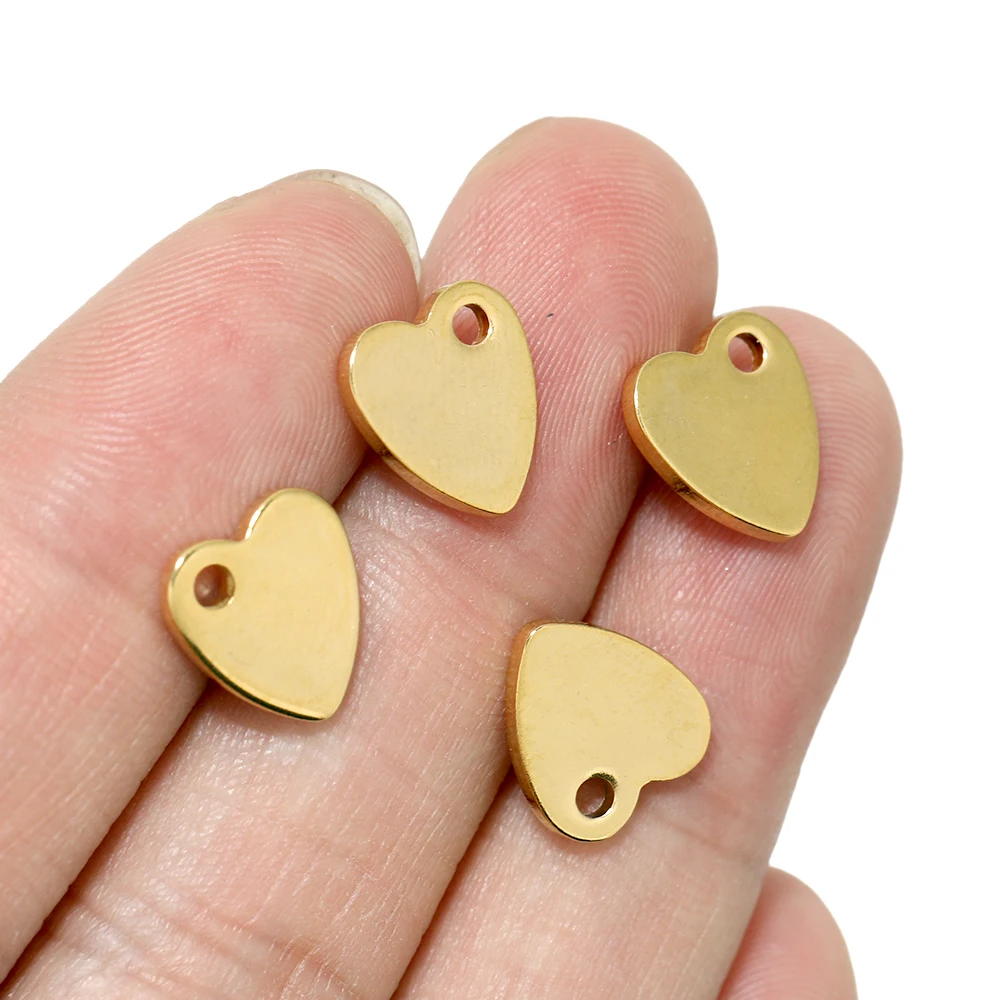 20pcs Stainless Steel Small Flat Heart Pendant Charms for DIY Jewelry Making Necklace Ornaments Bracelet End Tail Charm Supplies