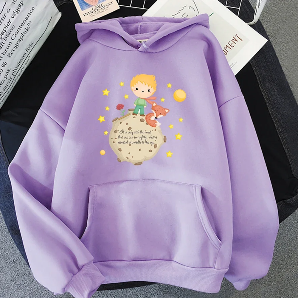 Sweat à capuche imprimé dessin animé pour femme, sweats à capuche décontractés, vêtements mignons, petit prince et renard, PVD Kawaii, graphique à