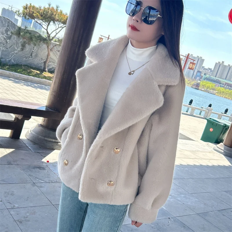 High end Imitation Rabbit Fur Jacket With Fur Jacket Korean 2025 spring and Autumn New Temperament Lamb Hair Jacket Female Coat