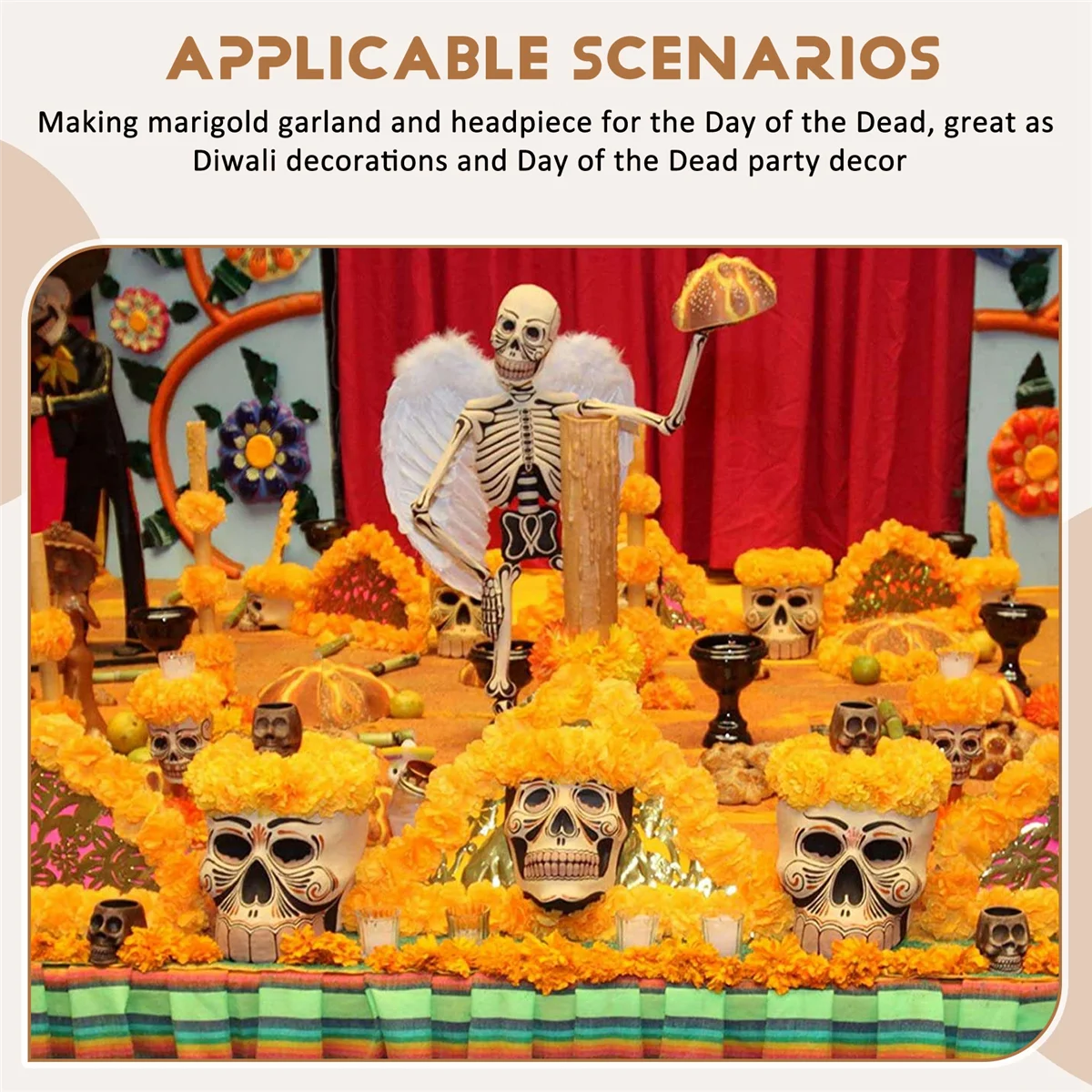 BFYL-3.9 pollici Fiori di calendula Fiore artificiale del giorno dei morti 50 pezzi Testa di fiori di calendula finti per la produzione di ghirlande di calendula