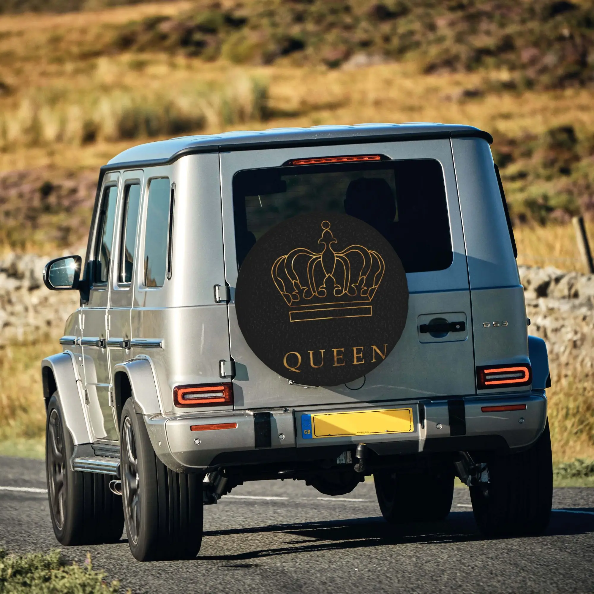 2D Flat 1pc QUEEN Crown Print Car Tire Cover 35.56/38.1/40.64/43.18 Cm, Spare Tire Cover, Essential For Camping Off-Road Outdoor