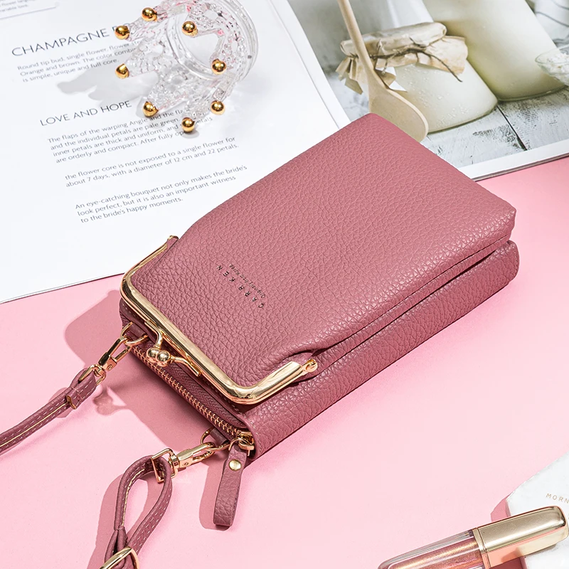 

2024 Spring and Autumn New Solid Color Small Shoulder Bag Multi-Function Letter Phone Money Women Wallet Clutch Organizer Storag