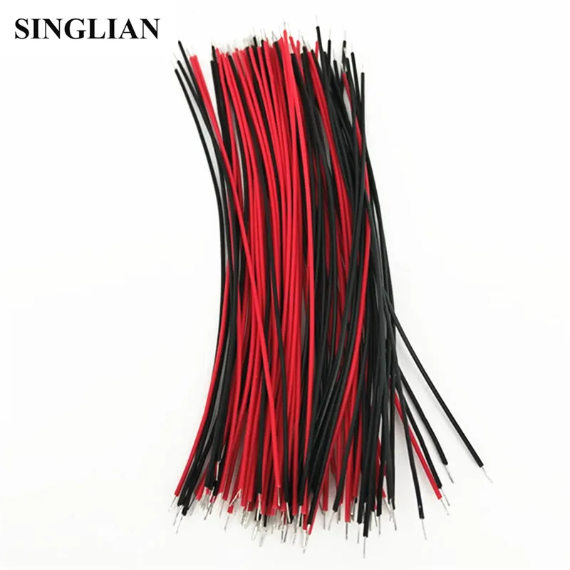 100pcs/lot Double Head Tinned 5/0.8 Conductor Thin Wire 100mm Welding Wire Connecting Wire Jumper Cable Black+Red Each 50pcs