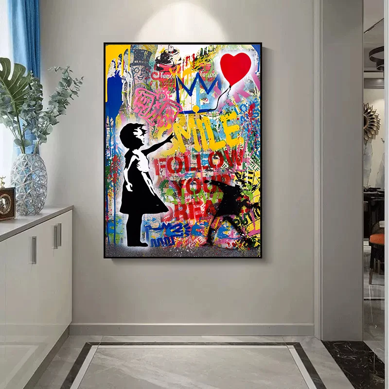 Banksy Art Graffiti Canvas Painting Abstract Little Girl With Balloon Posters and Prints Pop Street Wall Art Picture Home Decor