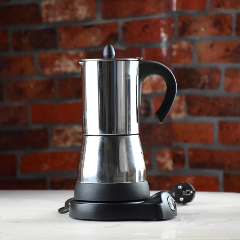 Hot Sale Silver 220~240V Stainless Steel 4/6 Cups Portable Counted Espresso Mocha Coffee Maker / Electric Moka Pot