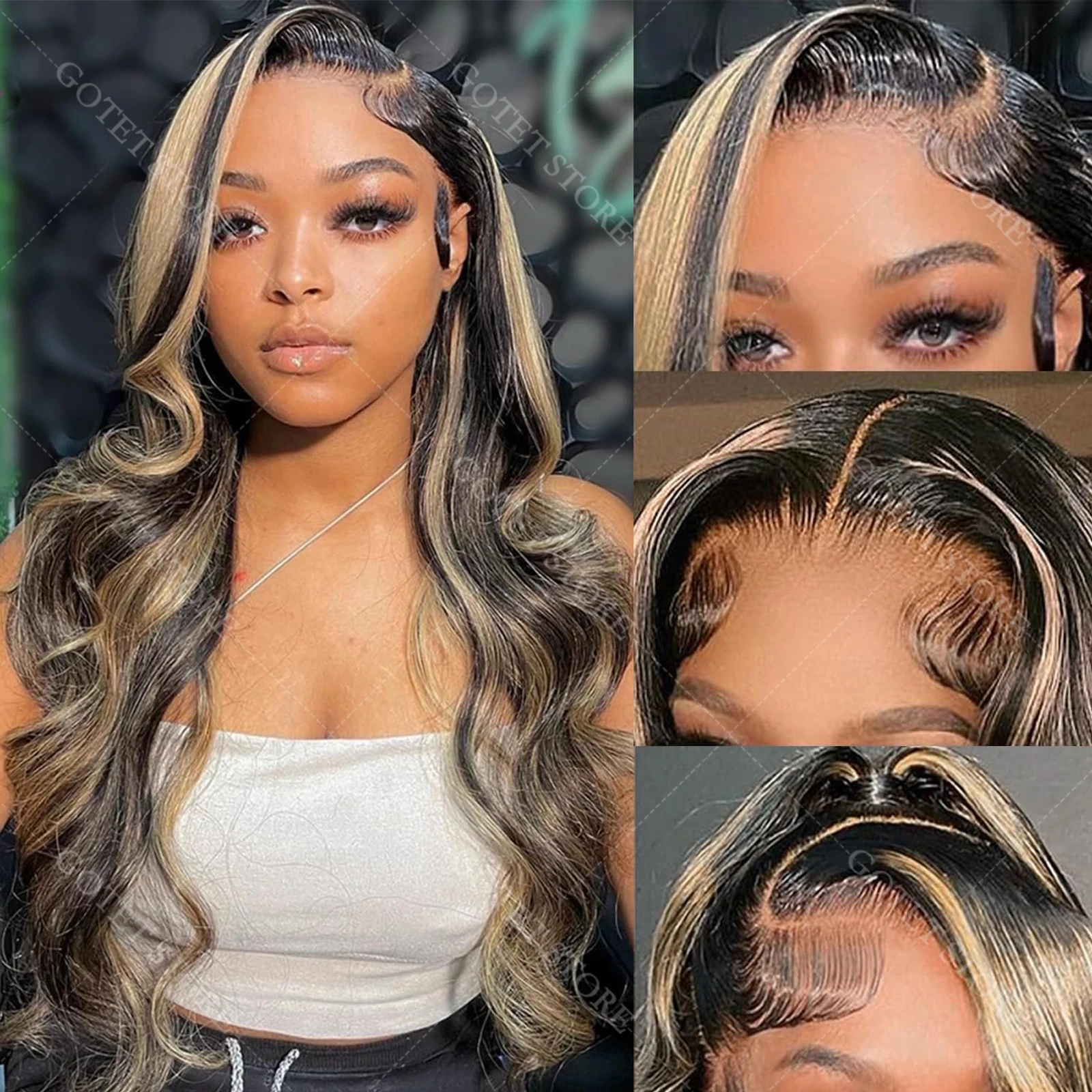 1b/27 Balayage Highlight 32-дюймовый парик фронта шнурка Человеческие волосы 13x4 HD Парики фронта шнурка Человеческие волосы Объемные волны Парики из чернокожих женщин