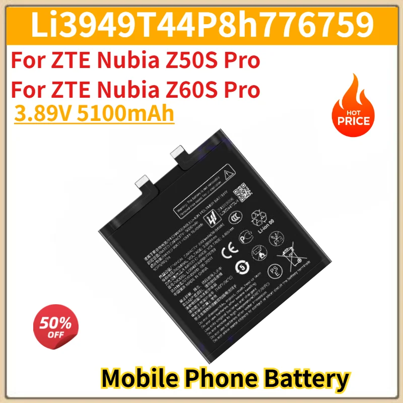 Li3949T44P8h776759 Battery 3.89V 5100mAh for ZTE Nubia Z50S Pro,Z60S Pro Mobile Phone High Quality Replacement Battery