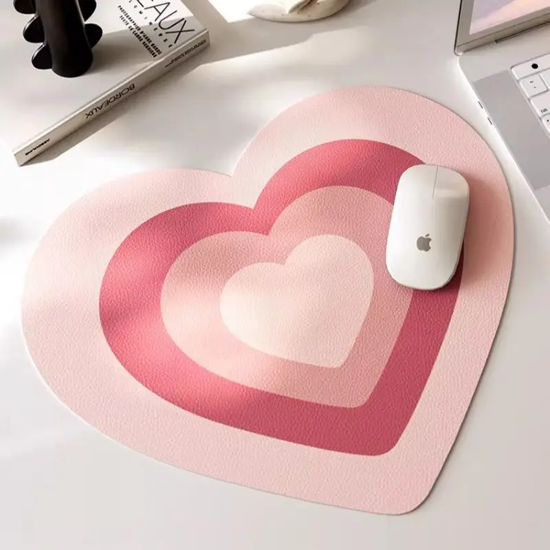 Cute Personality Heart-shaped Leather Desk Mat Mouse Mat Non-Slip Short Plush Base For Games & Office Perfect Gift For Women