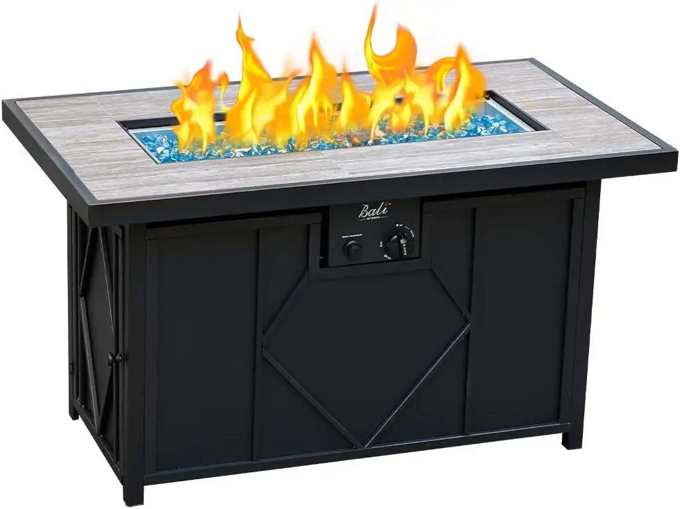 

BALI OUTDOORS Fire Pit Table Propane Gas Firepit Rectangular Fire Table 42In 60,000 BTU for Outside Patio Backyard Deck Balcony