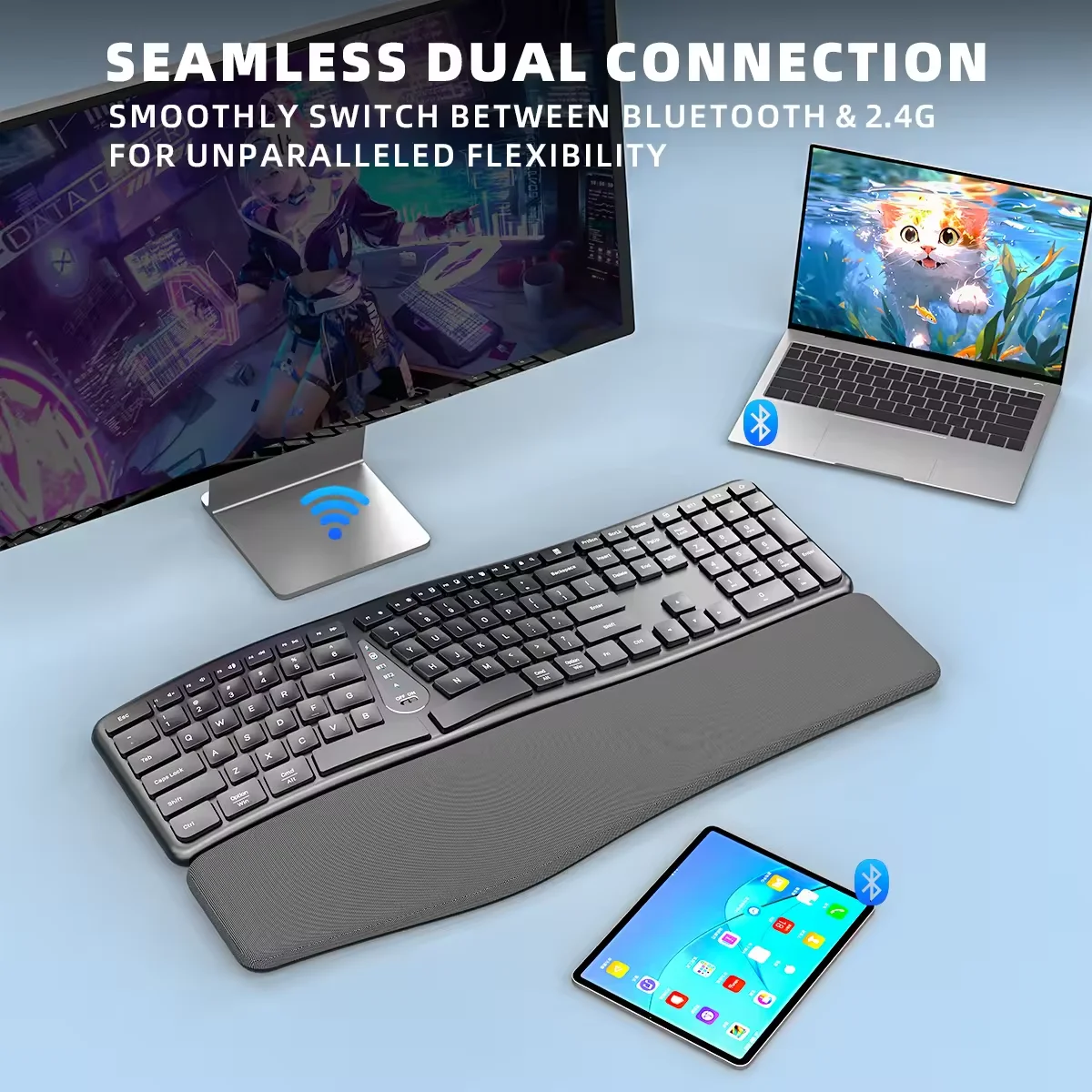 

2025 hot sale JOMAA Ergonomic Wireless Keyboard and Mouse Multi-Device Palm Rest Rechargeable Keyboard and Mouse Set for Laptop