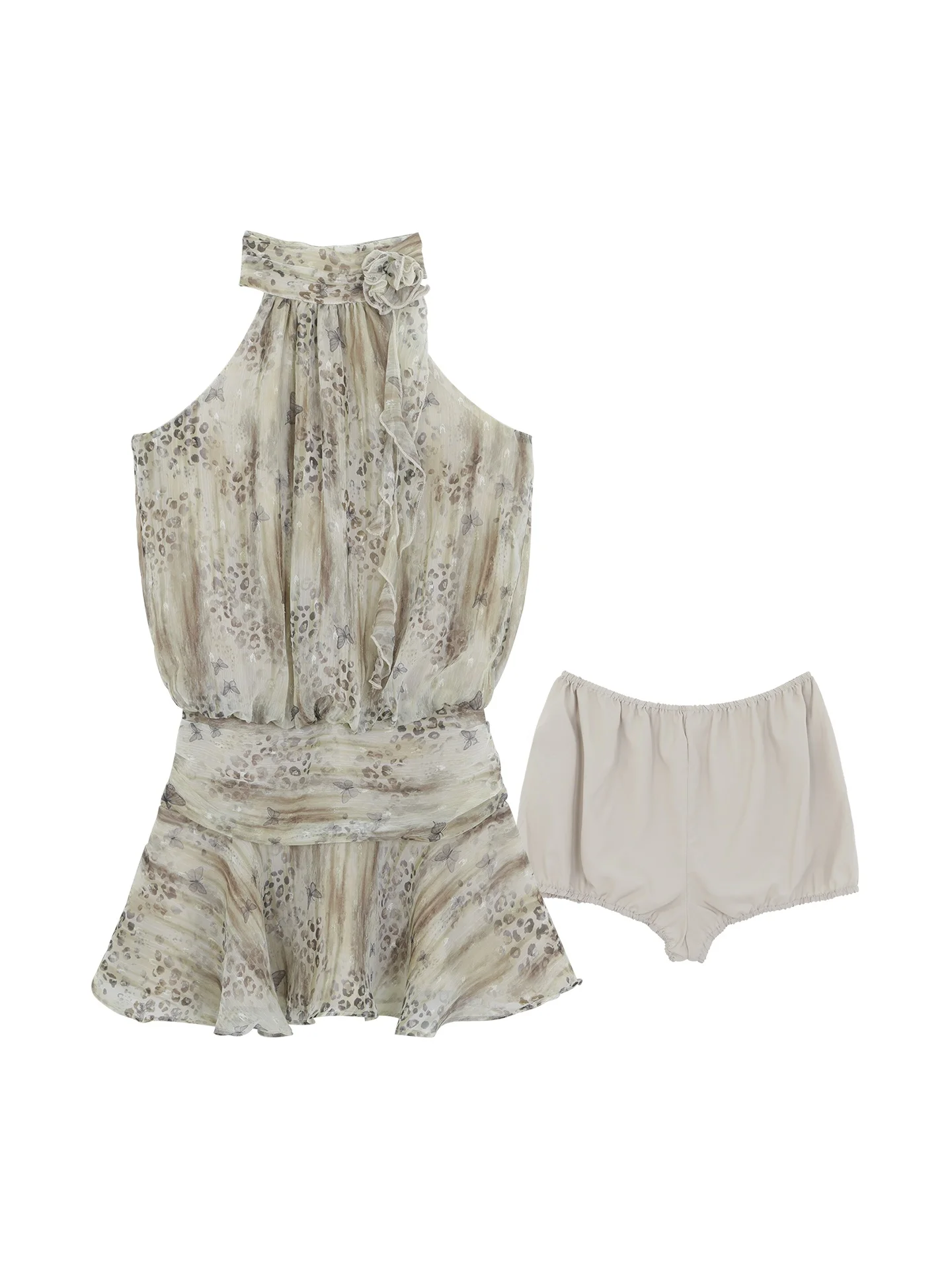 فستان نسائي جديد بطبعة زهور لقضاء العطلات على الشاطئ، تصميم معلق على الرقبة، تنورة صيفية بخصر مرتفع وقصة A-line، مريح وعصري