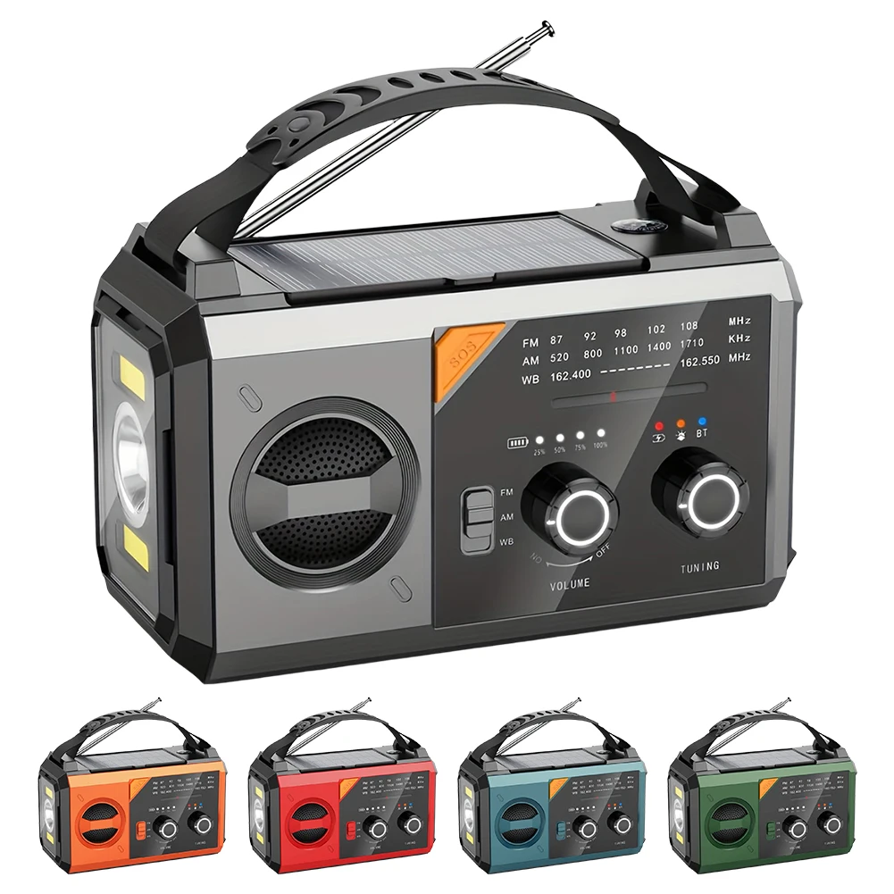 Radio de alerta meteorológica Solar de 20000mAh, linterna de manivela y luz de lectura AM FM NOAA, Radio meteorológica de manivela de emergencia para emergencias