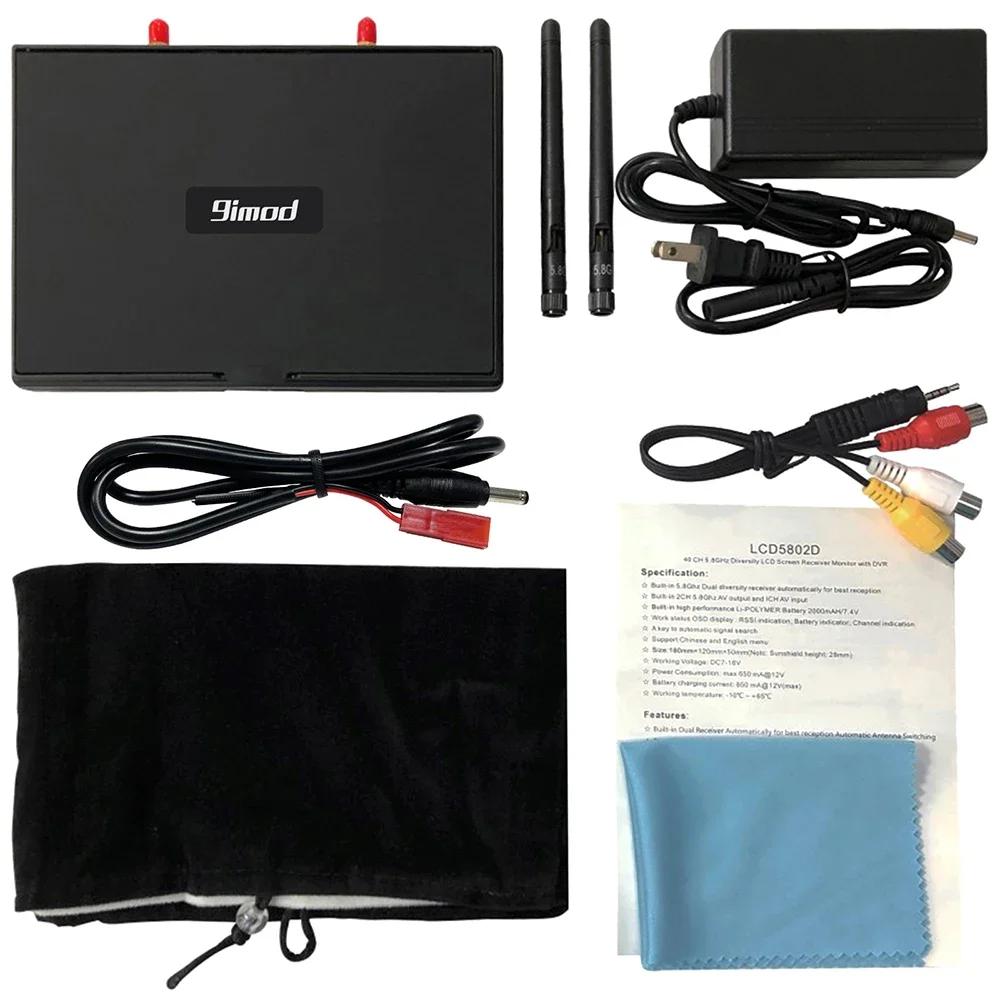 

LCD5802D FPV Monitor with DVR 5.8G 40CH 7 Inch LCD Screen Monitor 800x480 Dual Diversity Receiver for FPV Drone