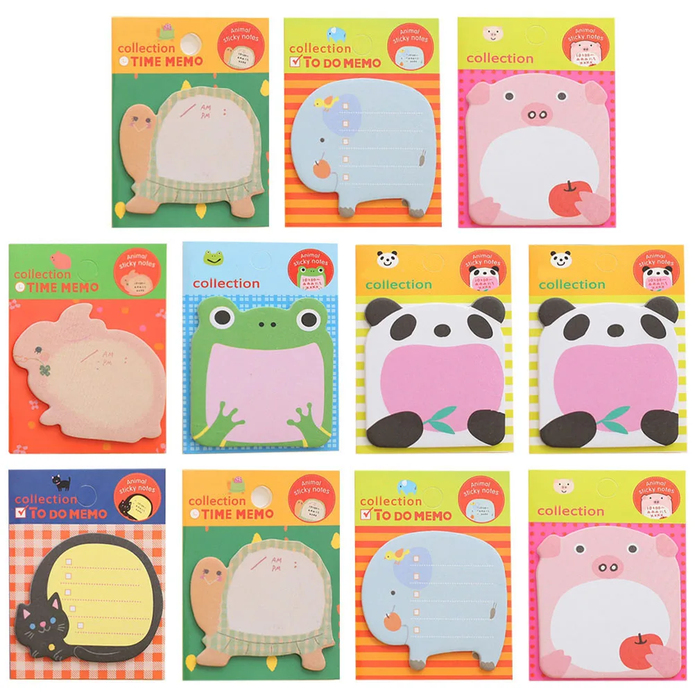 

12 Sets Animal Realistic Design Cute Memo Pads Self Adhesive Note Stickers Office Daily Use Household Accessories