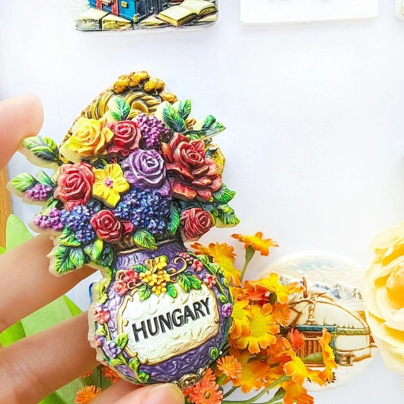 Hungary Vase Fridge Magnet - Elegant 3D Purple Ceramic Souvenir Unique European Gift for Travel & Romantic Home Decor