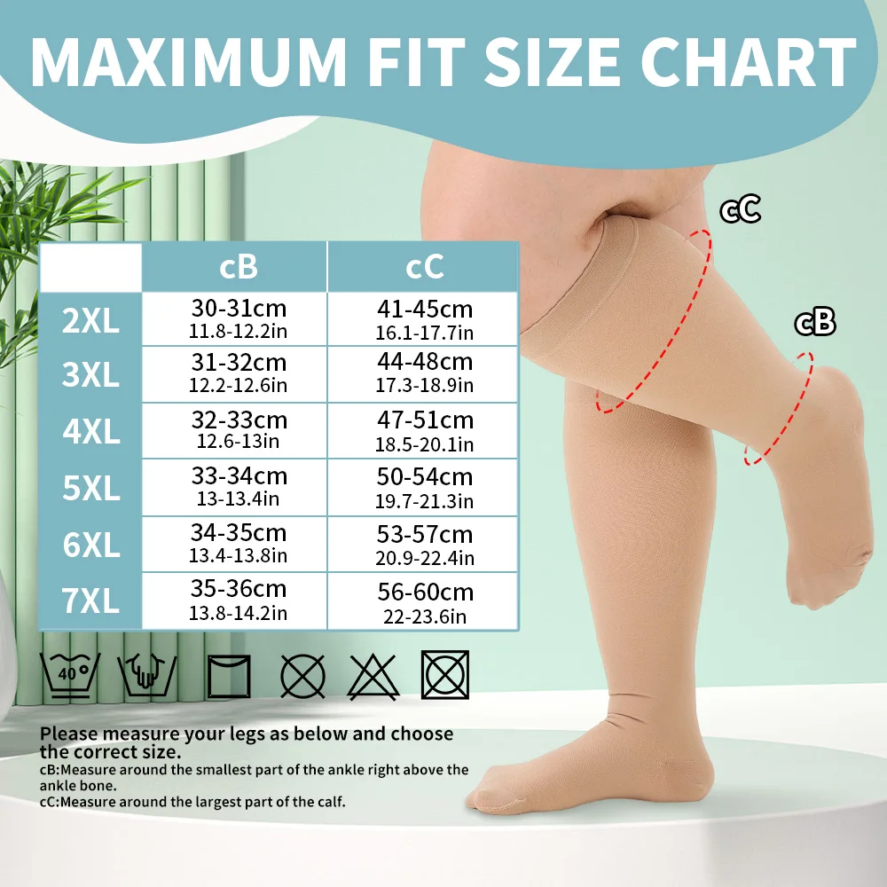 Legbeauty 23-32mmHg Medical Compression Calf Socks Unisex Pressure Class 2 Varicose Veins Knee High Stockings Closed Toe S-5XL