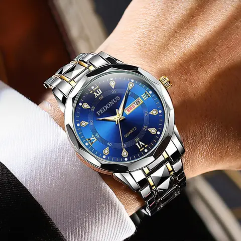 Orologio delle migliori marche da uomo alla moda da lavoro cintura in acciaio di alta qualità cinese inglese doppio calendario orologi da polso al quarzo moda maschile