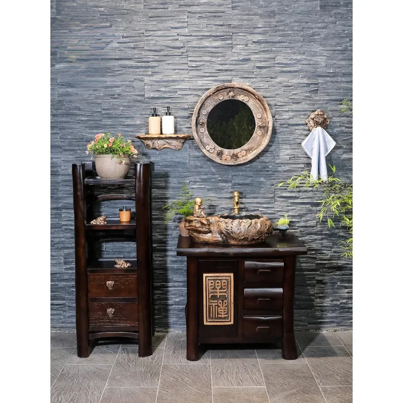 

Retro Solid Wood Cabinets Wash Basin Bathroom Cabinet Floor Washstand Storage Rack bathroom cabinet