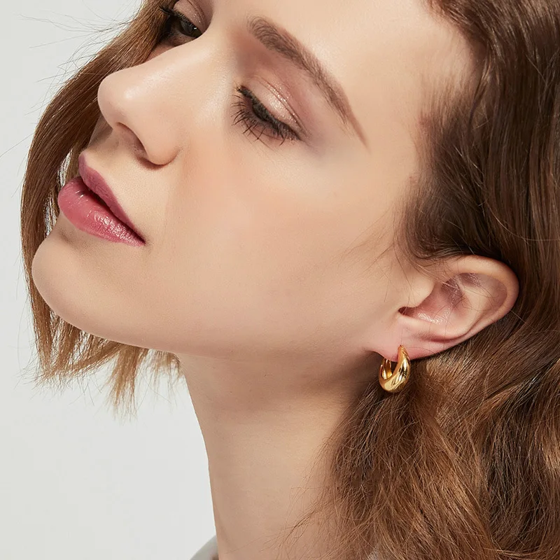 PANJBJ 925 Sterling Silver Chunky Circle Hoop Earrings for Women Classic Geometric Punk Ear Jewelry Party Gifts Dropshipping view 5