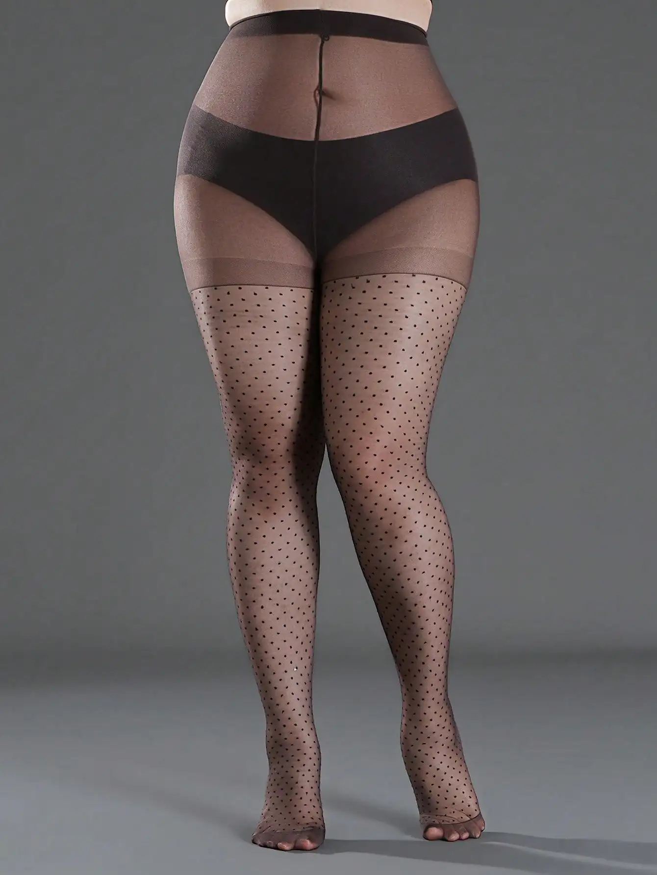 1Pair Women Brown Pantyhose Black Polka Dot Sheer High Elastic Retro Daily Party Tights