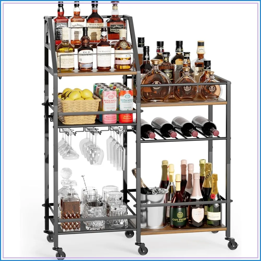 

Rolling Bar Cart with Wine Glass Holder, Mini Bar for Home, Whiskey Wine Liquor Cart, Kitchen Dining Room Storage