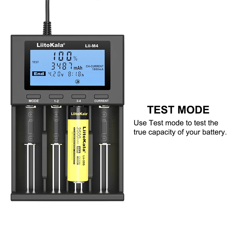 LiitoKala Lii-M4 18650 Wyświetlacz LCD Inteligentna ładowarka Pojemność testowa Nadaje się do 3,7 V 26650 18350 21700 18500 1,2 V AA AAA 4 gniazda