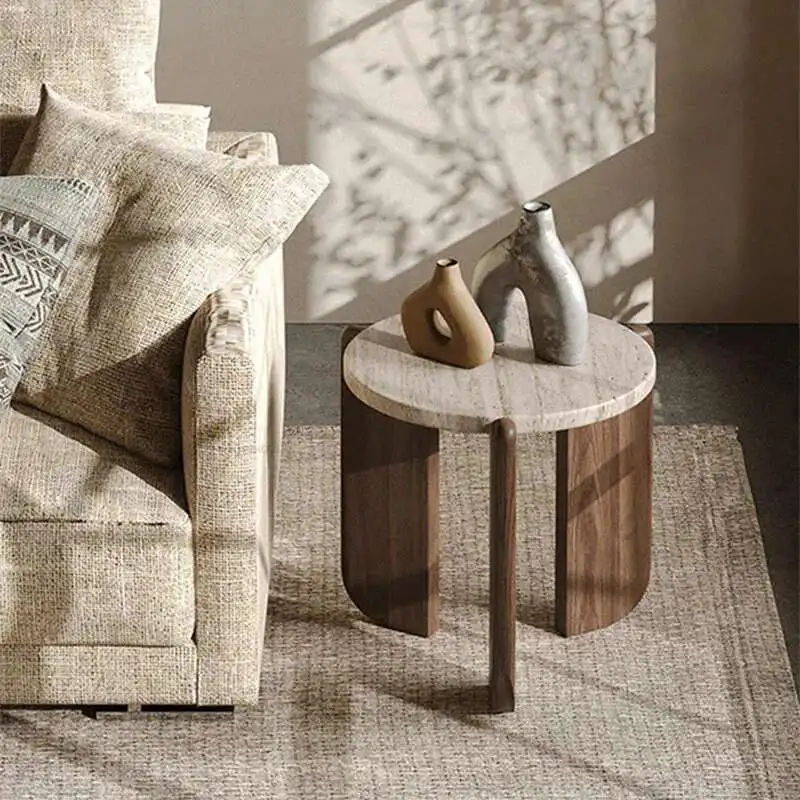 طاولة القهوة الخشبية الصلبة الاسكندنافية لأثاث المقهى طاولة جانبية من الترافرتين الإبداعية المنزلية الخفيفة طاولة القهوة لغرفة المعيشة الفاخرة #6