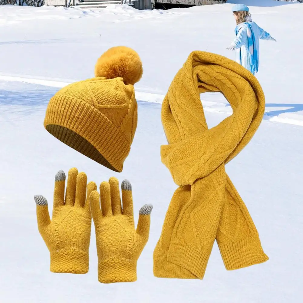 Skiing Hat Scarf Gloves Set Men\'s Winter Hat Scarf Gloves Set Thick Knitted Warm Accessories for Outdoor Activities for Cold