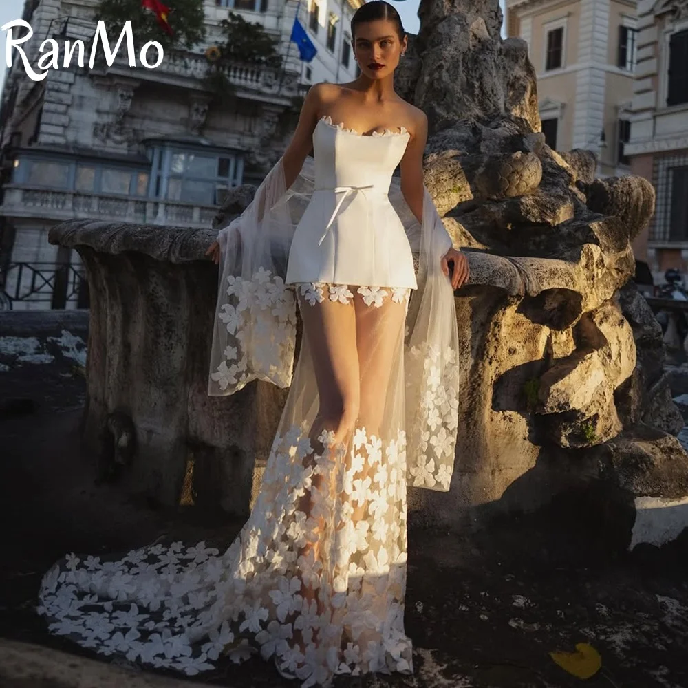 

Ranmo 2025 Wedding Dresses Strapless A-line Princess Ribbon Bridal Gown Illsion Customized Tulle Corset Bride Dress молодожены
