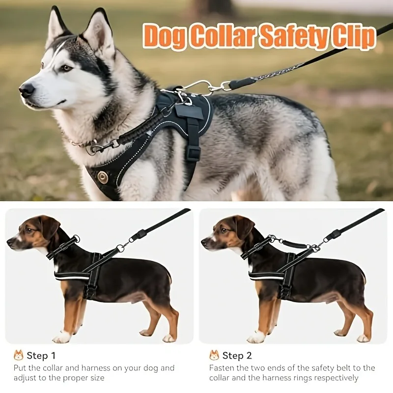 Double-Ended Dog Seat Belt Safety Clip, Dog Collar Harness Connector for Outdoor Walking