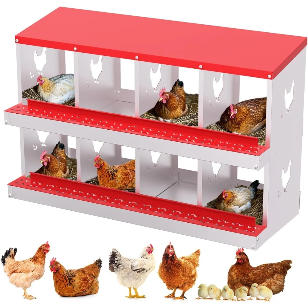 

Chicken Nesting Box, Red 8 Hole Egg Laying Box, Suitable for Chickens & Ducks, Large Holes for Ventilation, Convenient for Picki