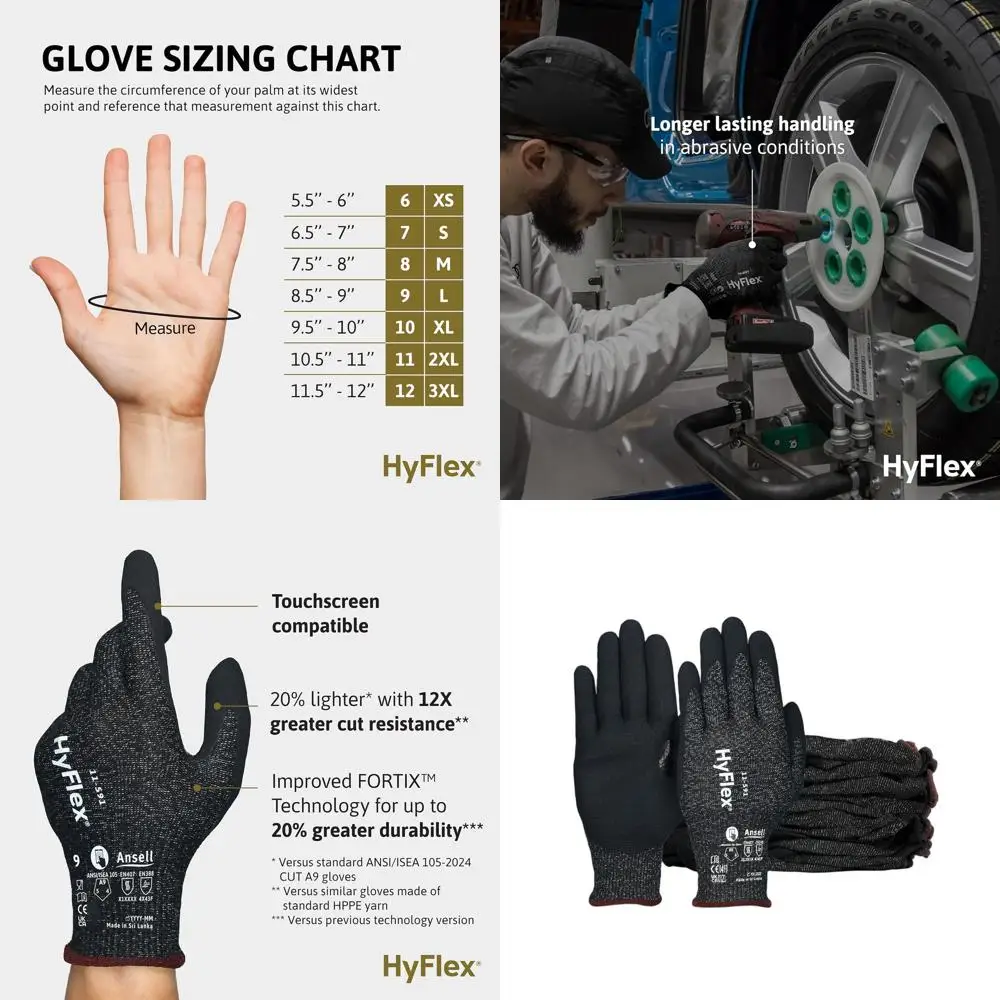 Guantes de seguridad ultraligeros para las industrias automotriz, del vidrio, de la metalurgia y del papel, talla 10, color negro (paquete de 12)