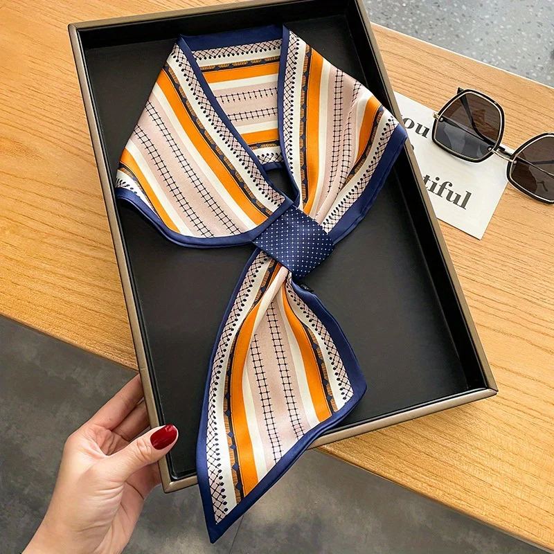 Slender Lazy Cross Tie Scarf Orange Striped Neck Scarf Professional Shirt Decorative Small Scarf For Ladies