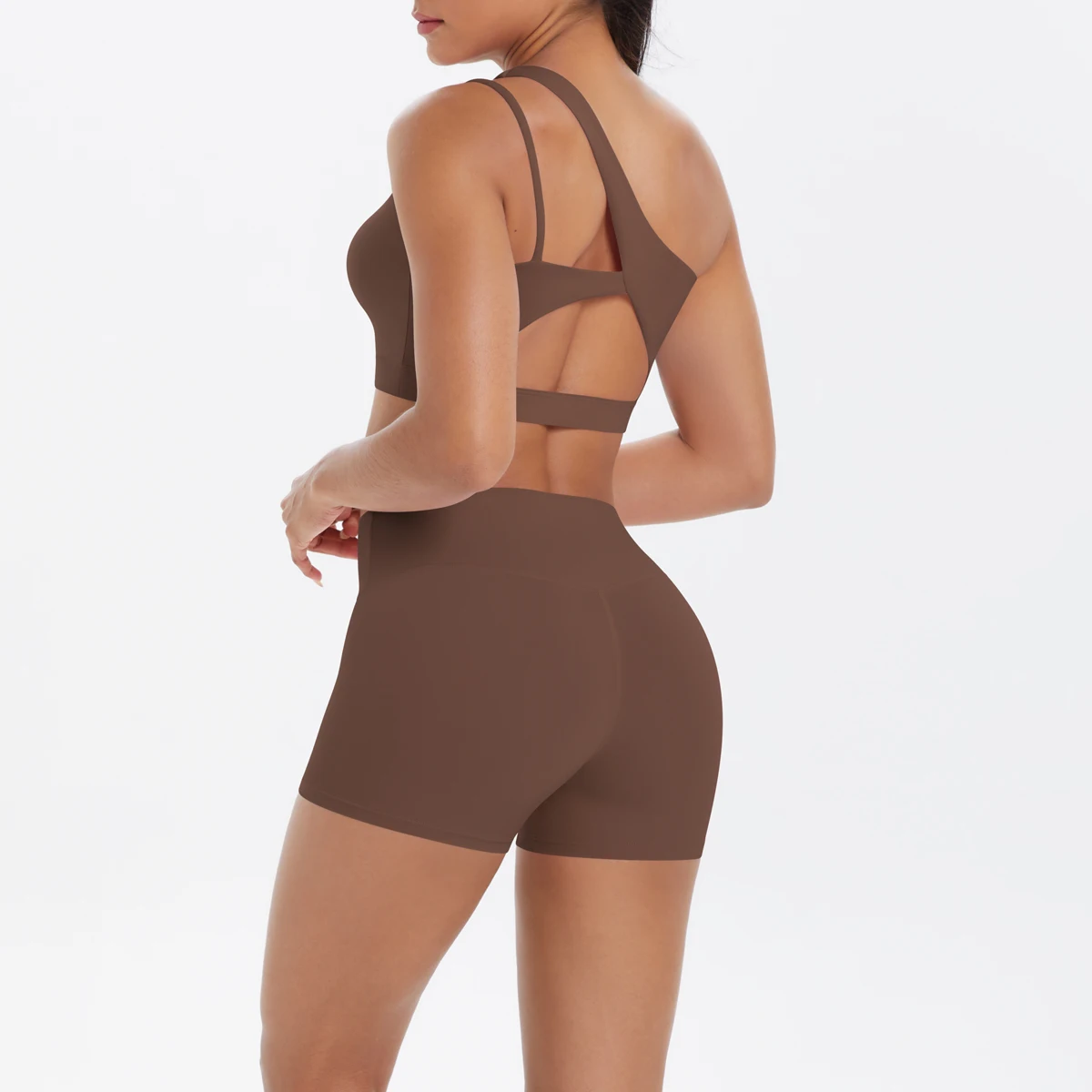 Yoga Anzug Sport Set Gym Sport Crop Tops Einfarbig Nylon Yoga Bh Laufen Radfahren Sport Gym Workout Yoga Shorts – Detail 4