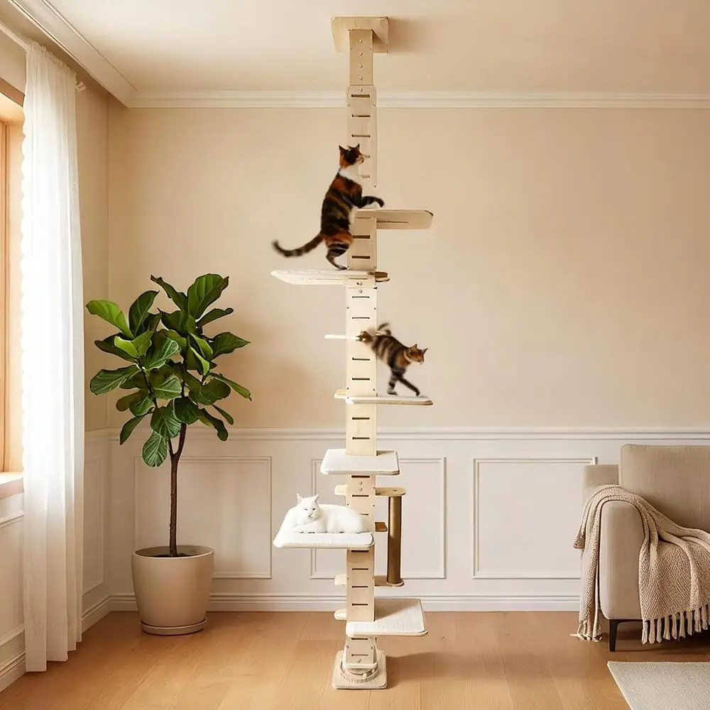 

Multi-Level Adjustable Cat Tree with Scratching Posts, Jump Platforms, Interactive Toy & Cozy Rests