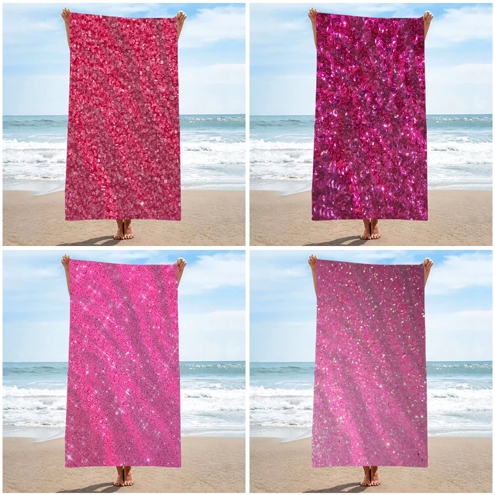 

Розовое блестящее полотенце из микрофибры, пляжные полотенца впитывают воду, быстро сохнут и удобны для йоги и плавания